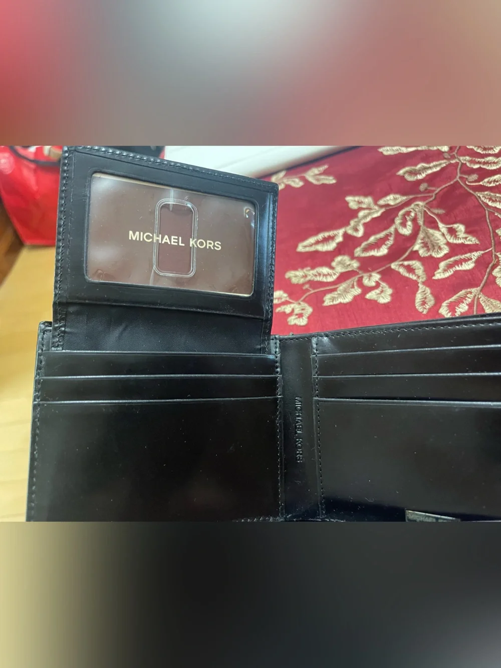 Michael Kors Black Leather Passcase Card Holder Wallet- with valet box.